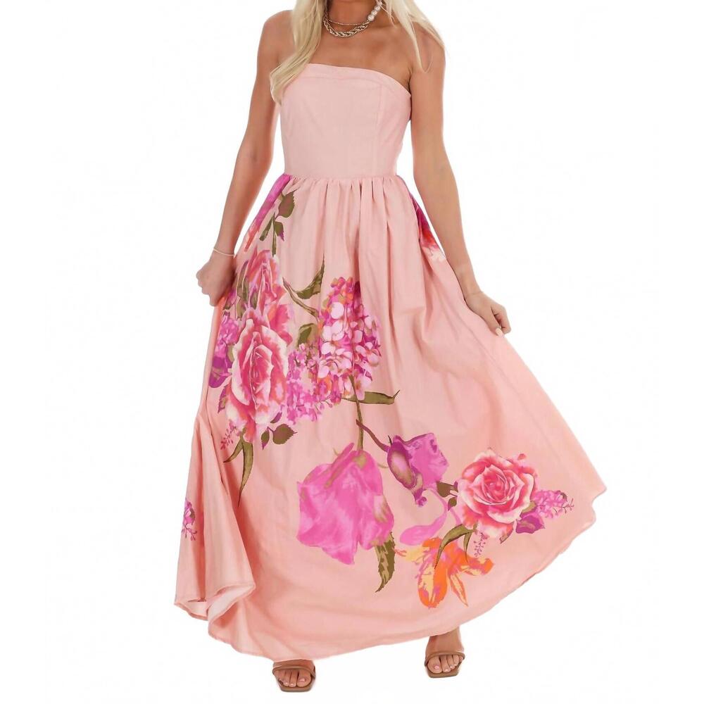 NEW FLYING TOMATO flower market strapless maxi dress in light pink - Picture 4 of 7